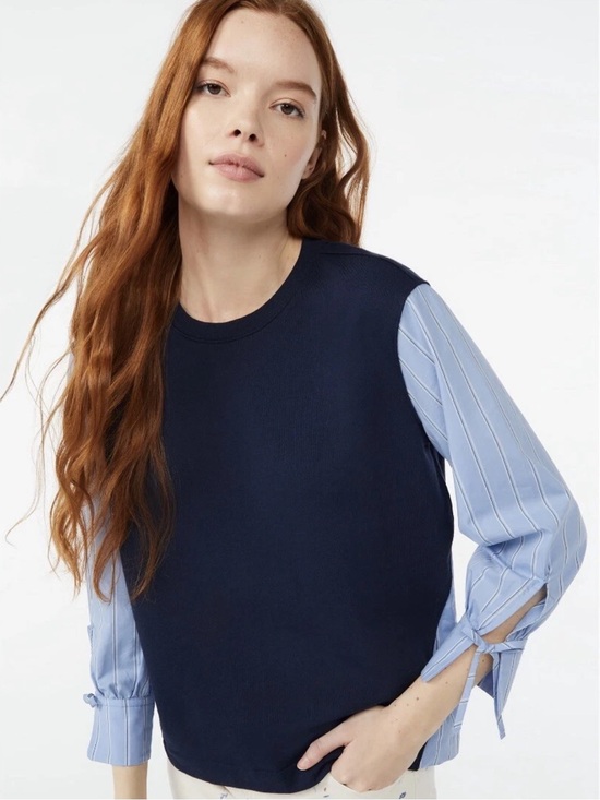 Free Assembly Tops - FREE ASSEMBLY Mixed Terry Blousant Shirt Long Sleeve • Navy Blue Striped M | EUC